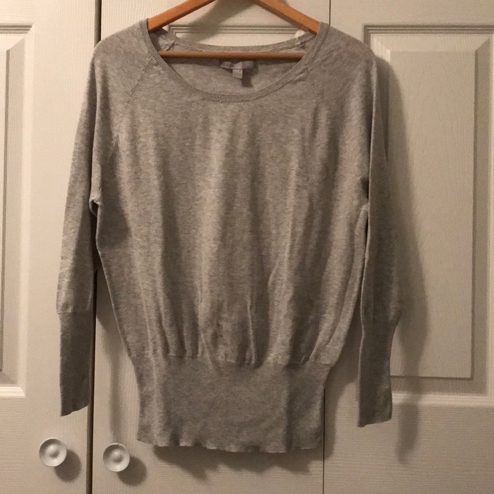 Grey sweater boat/scoop neck dolman sleeve
